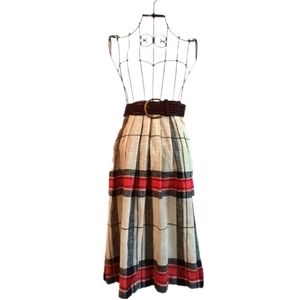 American Vintage :: 70s Peddlers Plus Size Linen Blend Plaid Pleated Womens Sk…